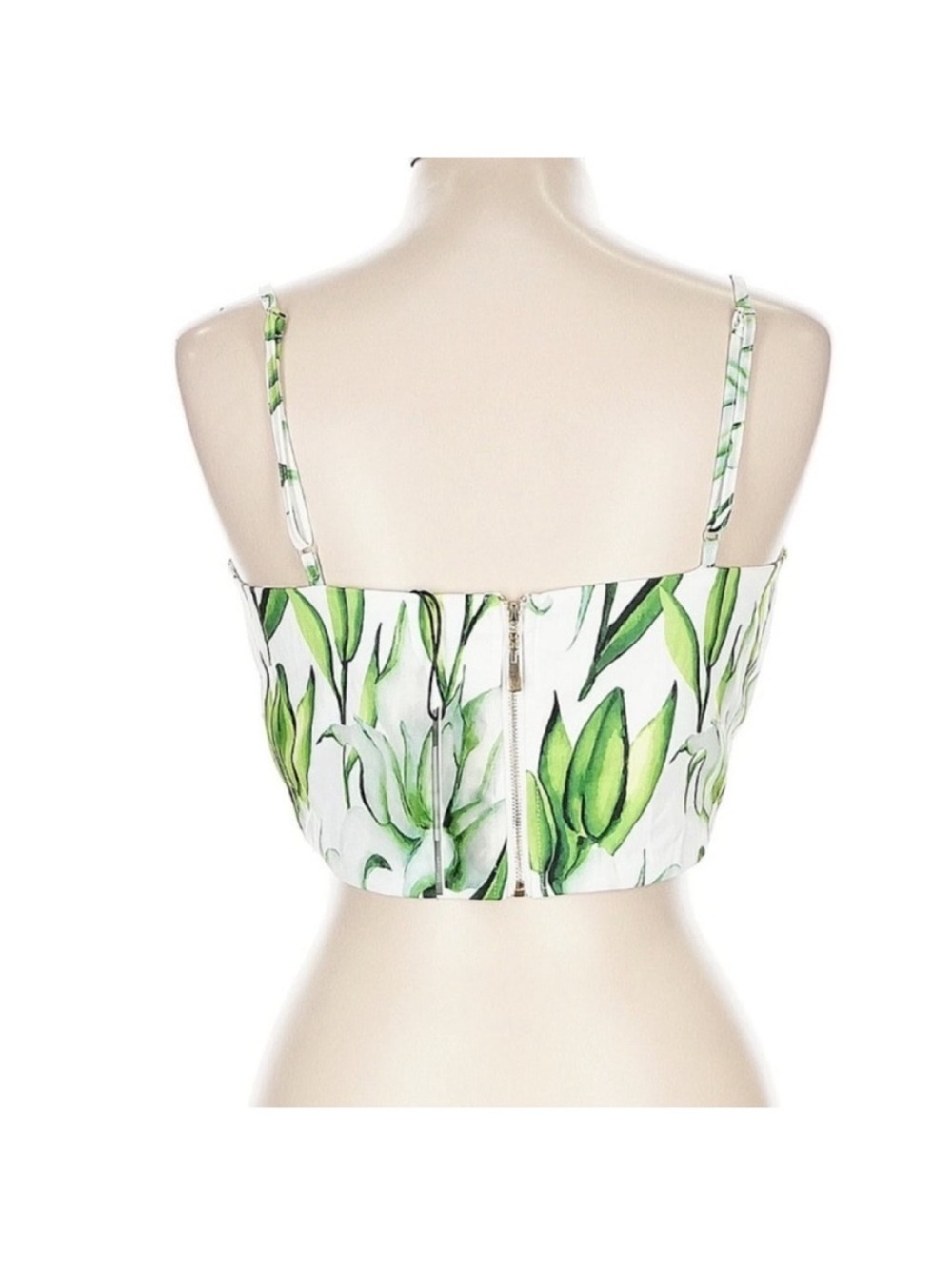 The Sang Tropical Leaf Print Cutout Crop Top Green White Vacation Resort L NWT - Picture 2 of 6